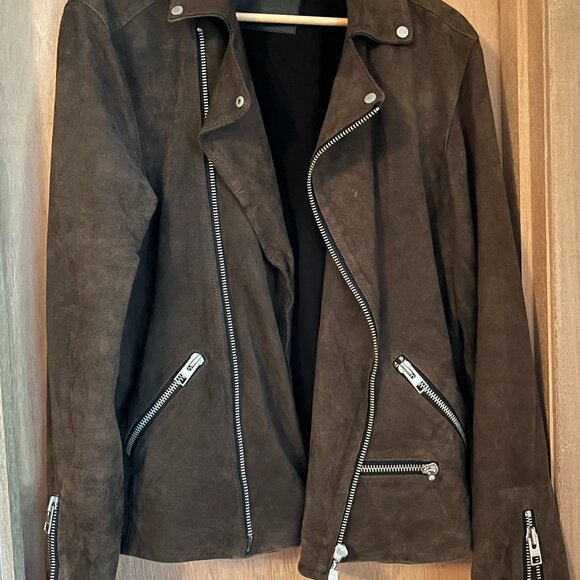 All Saints-Mens Brown Suede Moto Jacket- Size Medium